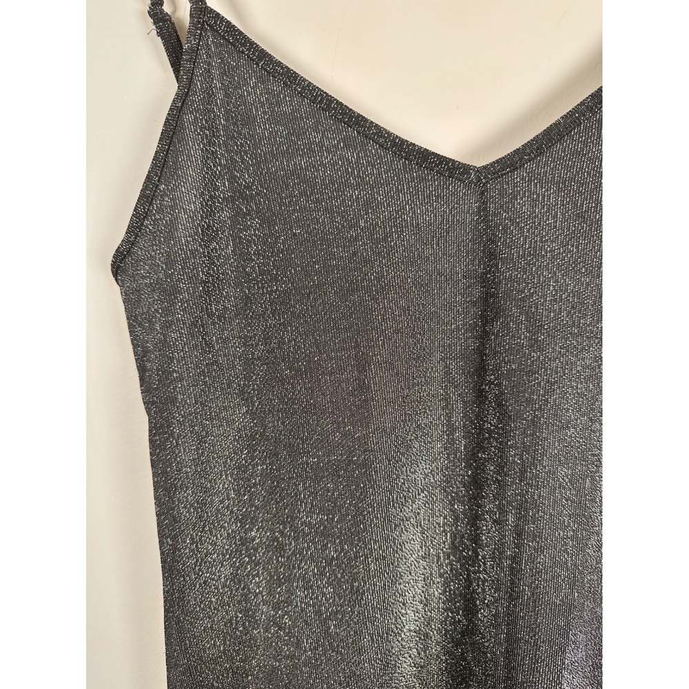Brandy Melville Mini Dress Women One Size Black Sparkly Metallic Spaghetti Strap - Picture 2 of 6